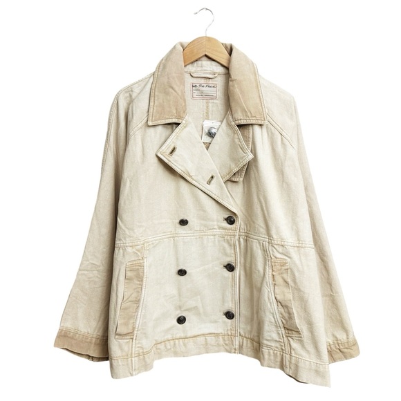 NWT Free People Viva Surplus Peacoat Cropped Trench Jacket Morning Oat - Picture 2 of 7